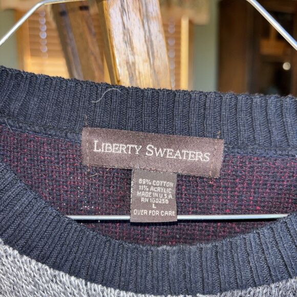VINTAGE 90s Liberty Sweater Mens Large Geometric Grandpa Sweater Cottage USA - Picture 4 of 6